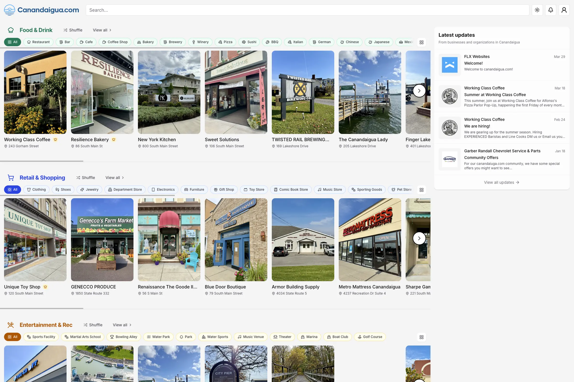 TownWire search interface showing local businesses